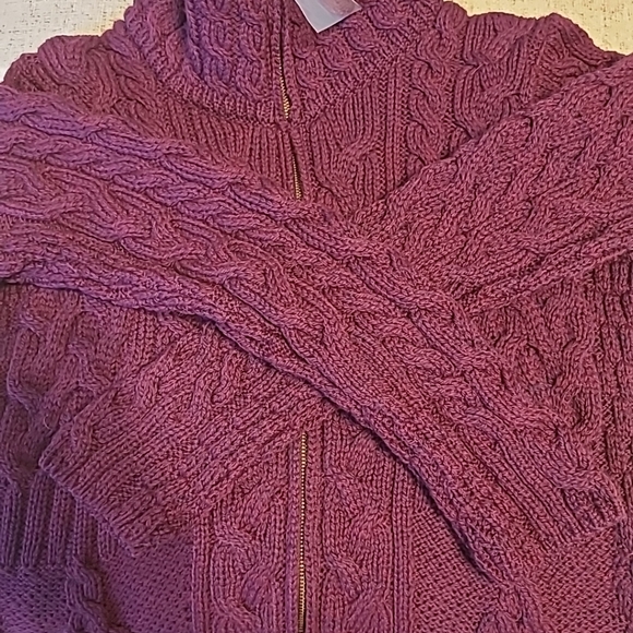 Kilronan Knitwear Ireland Merino Wool  Zip High Neck Maroon Sweater Sz S  NWOT - Picture 13 of 14